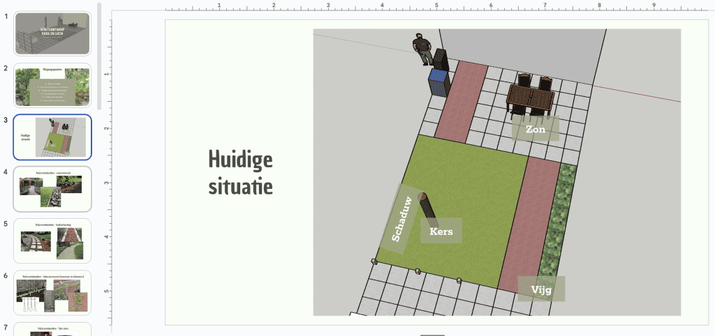 Plattegrond van de bestaande tuin