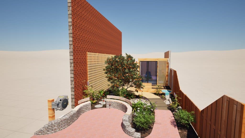 3D-render van de definitieve tuin